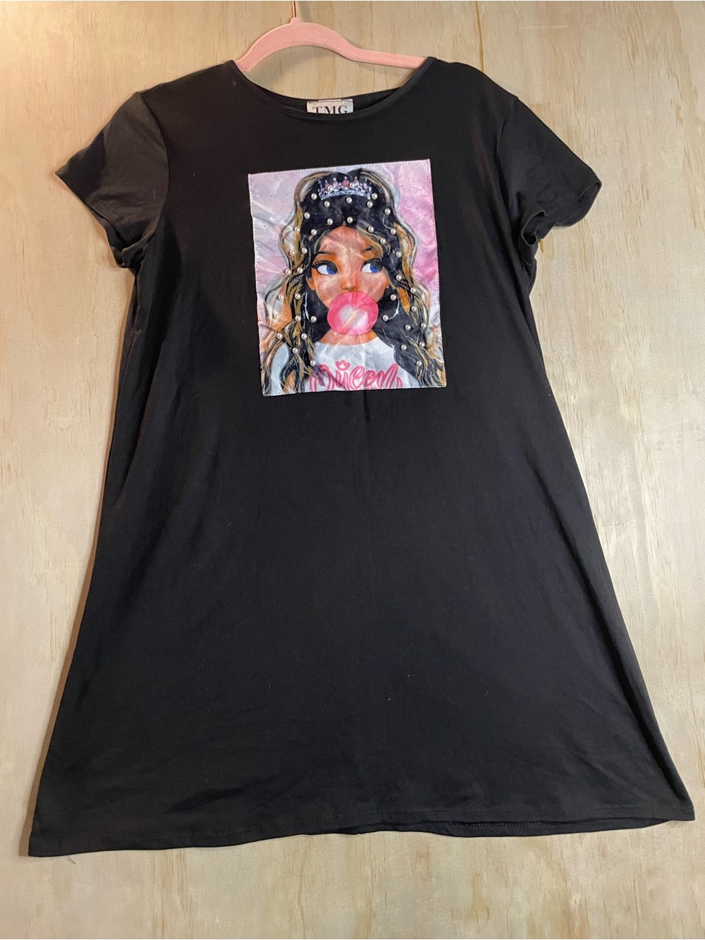TMG Black Mini Dress with Bubblegum Graphic